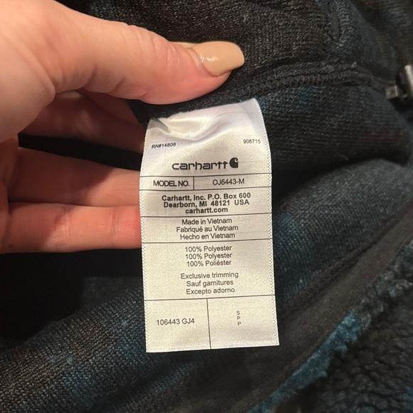 Carhartt Fleece Pullover Half Zip Plaid Black Teal Blue Green S - Picture 12 of 12